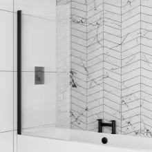 Eastbrook Fluted Bath Shower Screen Left Hand 1400 x 800mm Matt Black