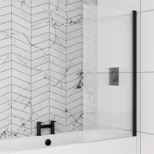 Eastbrook Fluted Bath Shower Screen Right Hand 1400 x 800mm Matt Black