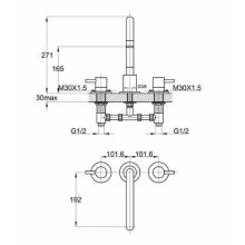 Sagittarius Ergo Wall Mounted 3 Hole Basin Mixer Tap 180mm