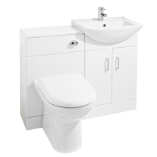 Saturn White Gloss Bathroom Furniture Pack Inc Cistern, Toilet Pan, Seat & Square Basin - Nuie