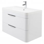 Parade 800mm White Wall Mounted Two Draw Vanity Unit with Ceramic Basin - Nuie