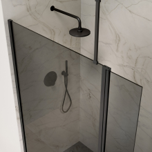 Frontline Bathrooms Prestige2 Matt Black 700mm Smoked Wetroom Shower Screen  