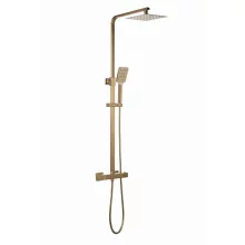 Gio Edge Brushed Brass Square Dual Head Rigid Riser Shower Kit