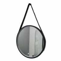 Granton 600 Round Matt Black LED Mirror With Bluetooth & Leather Strap - Highlife Bathrooms