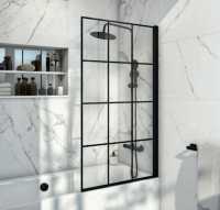 Scudo Black Grid Shower Bath Screen - 6mm Glass
