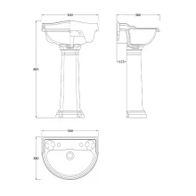 Hudson Reed Chancery 600mm 2 Tap Hole Traditional Basin & Pedestal