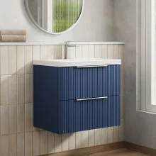 Hudson Reed Fluted 600 Satin Blue 2 Drawer Vanity Unit & Basin