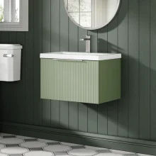 Hudson Reed Fluted 600 Satin Green Vanity Unit & Basin