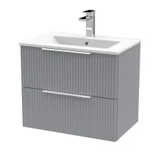 Hudson Reed Fluted 600 Satin Grey 2 Drawer Vanity Unit & Basin