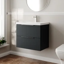 Hudson Reed Fluted 600 Soft Black 2 Drawer Vanity Unit & Basin