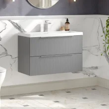 Hudson Reed Fluted 800 Satin Grey 2 Drawer Vanity Unit & Basin