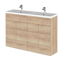 Hudson Reed Fusion Bleached Oak 1200 Floor Standing 4 Door Vanity Unit with Double Basin