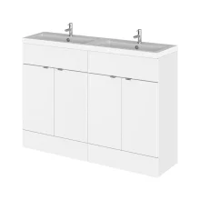 Hudson Reed Fusion Gloss White 1200 Floor Standing 4 Door Vanity Unit with Double Basin