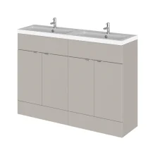 Hudson Reed Fusion Pebble Grey 1200 Floor Standing 4 Door Vanity Unit with Double Basin