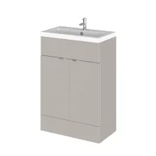 Hudson Reed Fusion Pebble Grey 600 Floor Standing 2 Door Vanity Unit with Basin