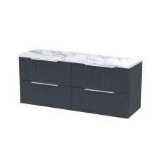 Hudson Reed Soft Black Fluted Double Basin Unit with Marble Worktop