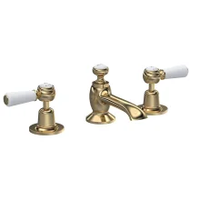 Hudson Reed Topaz Brushed Brass 3 Tap Hole Dome Collar Basin Mixer and Waste