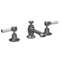 Hudson Reed Topaz Brushed Pewter 3 Tap Hole Dome Collar Basin Mixer and Waste
