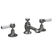 Hudson Reed Topaz Brushed Pewter 3 Tap Hole Basin Mixer and Waste
