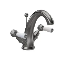 Hudson Reed Topaz Brushed Pewter Dome Collar Basin Mixer Tap and Waste