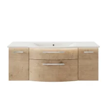 Icarus Curve LED 1300 Natural Oak Wall Hung Vanity Unit And Basin