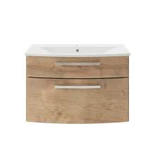 Icarus Curve LED 700 Natural Oak Wall Hung Bathroom Vanity Unit & Basin