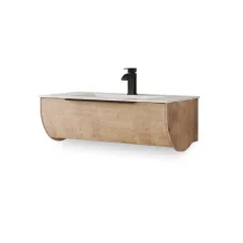 Icarus Round LED 900mm Natural Oak Wall Hung Vanity Unit & Basin