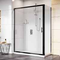 Roman Innov8 Matt Black Sliding Shower Door & Side Panel 1400 x 900mm - Corner Fitting