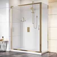 Roman Innov8 Brushed Brass Sliding Shower Door & Side Panel 1200 x 800mm - Corner Fitting