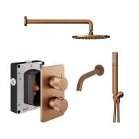 Abacus Iso Pro Shower Pack 5 Fixed Shower Head With Handset, Holder And Bath Spout- Brushed Bronze