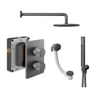 Abacus Iso Pro Shower Pack 6 Fixed Shower Head With Handset, Holder And Overflow Filler - Matt Anthracite