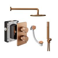 Abacus Iso Pro Shower Pack 6 Fixed Shower Head With Handset, Holder And Overflow Filler - Brushed Bronze