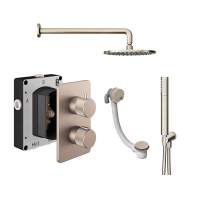 Abacus Iso Pro Shower Pack 6 Fixed Shower Head With Handset, Holder And Overflow Filler - Brushed Nickel