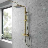 Scudo Core Brushed Brass Twin Head Rigid Riser Shower Kit