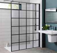 Kartell Krittle Black Grid Wetroom Glass Panel - 900mm