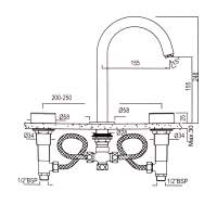 Jaquar Laguna Black Chrome 3 Hole Lever Basin Mixer Tap With Curved Spout