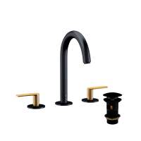 Jaquar Laguna Matt Black and Gold 3 Hole Lever Basin Mixer Tap With Curved Spout