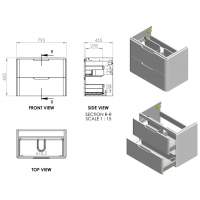 Laplane 600mm 2 Drawer Wall Hung Basin Unit - Matt Grey