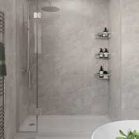 Multipanel White Terrazzo Large Tile Effect Shower Board