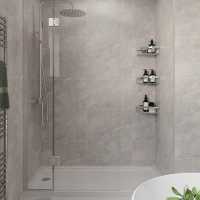 Multipanel Misty Blue Herringbone Tile Effect Shower Board