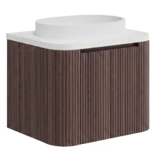 Lancia Linea Curve Walnut 600mm Wall Hung Basin Vanity Unit