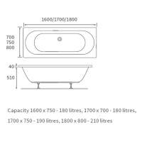 Hook Square 1700x750 Double Ended Bath & Legs