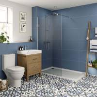 Multipanel Misty Blue Herringbone Tile Effect Shower Board