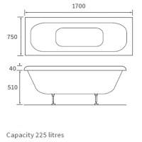 Hook Square 1700x800 Double Ended Bath & Legs