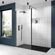 Nuie Pearlstone 1400 x 900mm Slate Grey Walk In Shower Tray With Drying Area