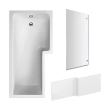 Nuie 1700mm L Shaped Left Hand Shower Bath, Glass Screen and Panel