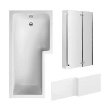 Nuie 1700mm L Shaped Shower Bath Right Hand, Chrome Glass Screen and Panel