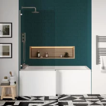 Nuie 1700mm P Shaped Shower Bath, Glass Screen & Front Panel