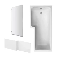 Nuie 1700mm Square Shaped Left Hand Shower Bath, Glass Screen and Panel