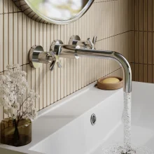 Nuie Aztec Chrome 3 Tap Hole Wall Mounted Basin Mixer Tap